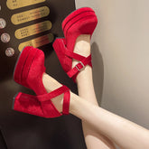 LBSFY  -  Designer Women Mary Jane Shoes Fashion Eelgant Ankle Buckle Ladies Super Thick High Heel Shoes Sexy Wedding Party Pumps